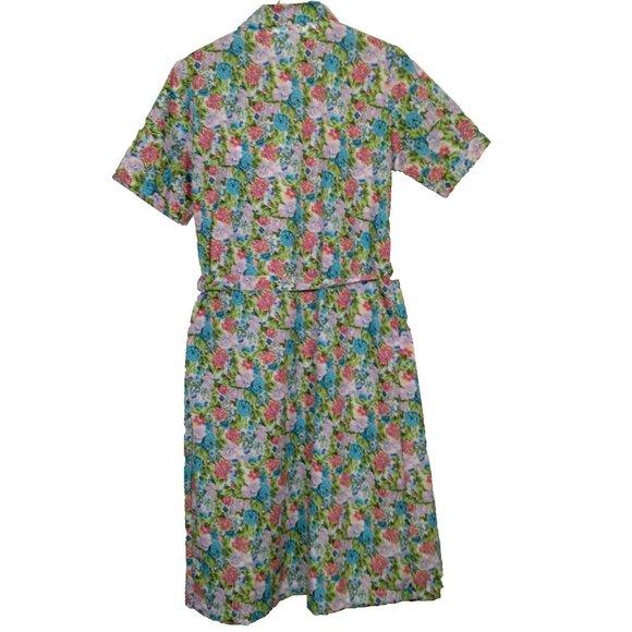 Buck & Buck House Dress Small Floral Pleated Zip Front Short Sleeve Granny - Picture 2 of 16